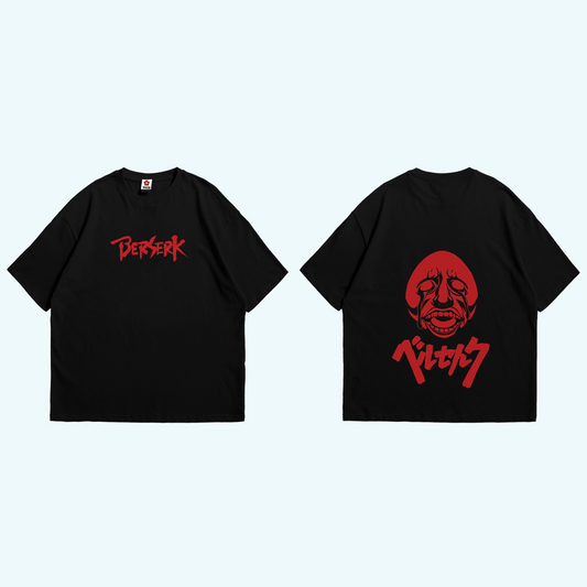تيشيرت أوفرسايز اسود عليه تصميم بيهيريت من أنمي بريزيرك بأسلوب غامض ومميز لعشاق الأنمي الدرامي والمظلم