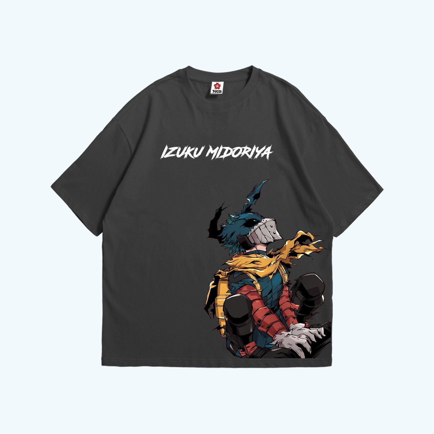 تيشيرت أوفرسايز رصاصي عليه صورة ميدوريا من انمي بوكو نو هيرو مقدم من Sugoi Store